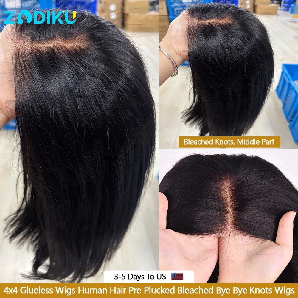ZIDIKU 10-16inch Glueless Wigs Human Hair Straight Human Hair Wigs 4x4 HD Lace Bob Short Human Hair Wigs 100% Human Hair Quality