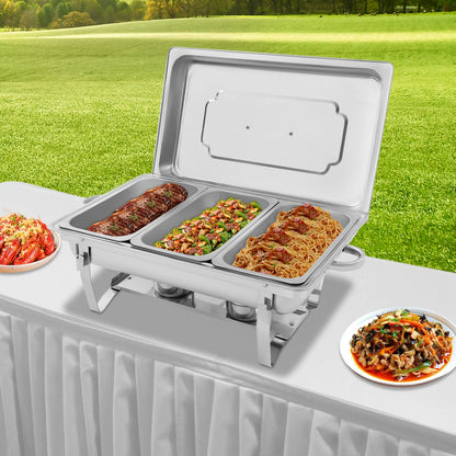 3-Compartment 410 Stainless Steel Chafing Dish Buffet Set with Adjustable Solid Fuel Heating/Cooling, Ideal for Weddings/Parties