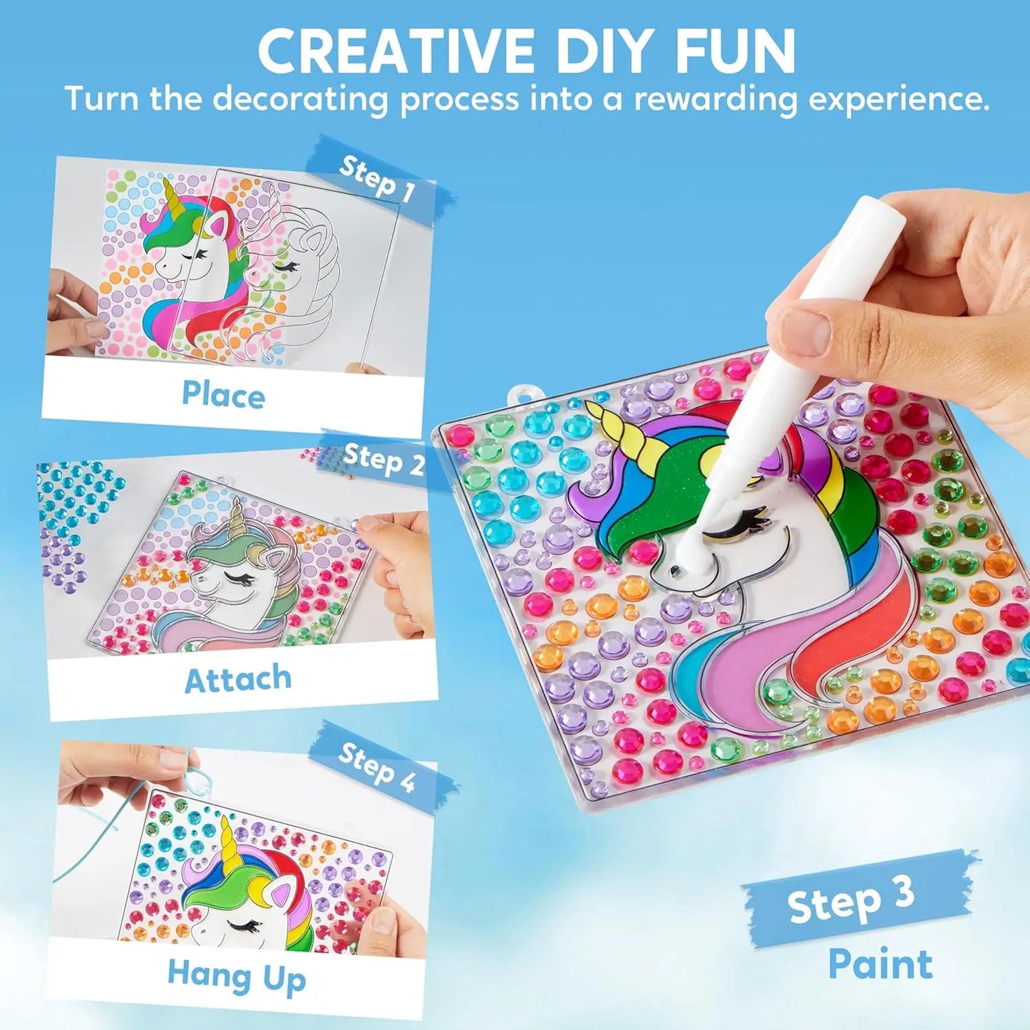 JOYFY 4PCS Window Art 2-in-1 Gems and Gels Suncatcher Diamond and Gels Arts & Crafts Toys for Kids Christmas Birthday Gifts