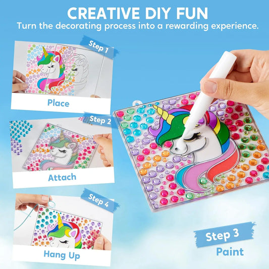 JOYFY 4PCS Window Art 2-in-1 Gems and Gels Suncatcher Diamond and Gels Arts & Crafts Toys for Kids Christmas Birthday Gifts