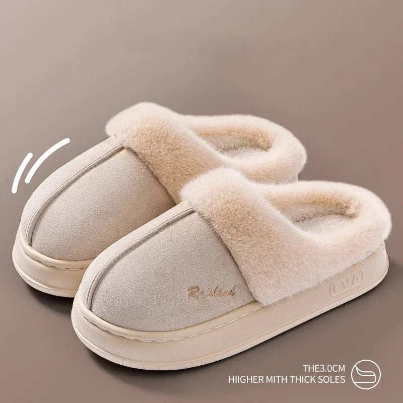 2025 Winter Home Cozy Fluffy Platform Slippers for Women Plush Warm Cotton Non Slip Indoor Unisex Shoes Comfortable Warm At Home