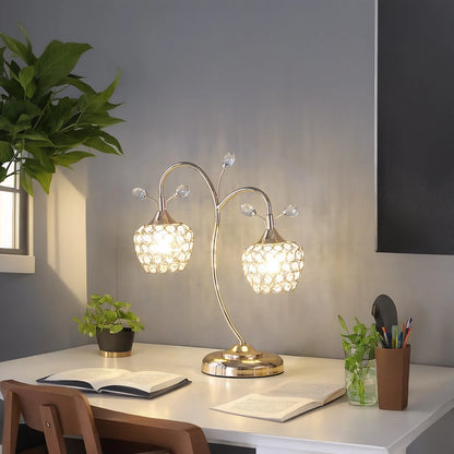 17.25 "Rose Gold 2-Flower Clock Glass Metal Modern Simple Desk Lamp Iron Art Suitable For Bedhead, Desk Warm Decoration 3000K