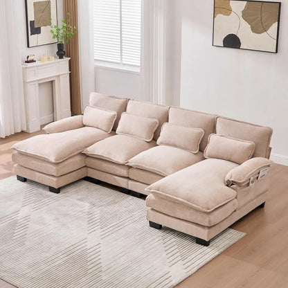 Modern U Shape Sectional Sofa Cloud Couch, 110" Upholstery Chenille Fabric Modular Couch, Comfy 4 Seat Sleeper Sofa With Double