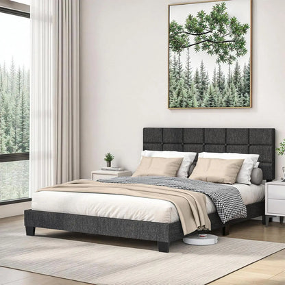 Queen Bed Frame with Headboard, Linen Upholstered Platform Bed Frame with Wood Slats Support, Adjustable Headboard