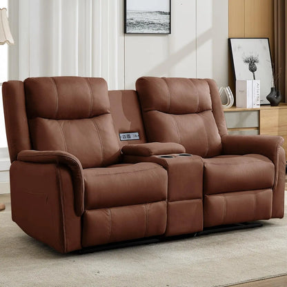 Loveseat Recliner Sofa, Reclining Loveseat Couch, Reclining Couch with Console, USB Port, US Outlets, and Cup, Customized