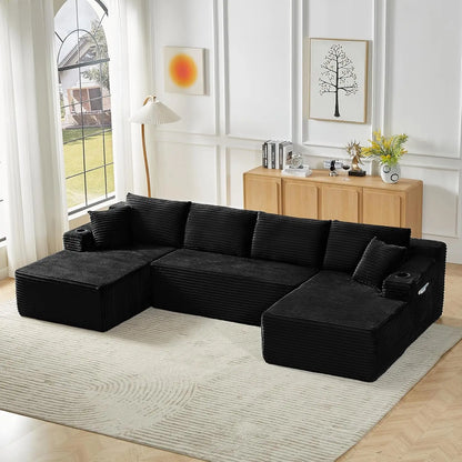 133" Oversized Modular Sectional Cloud Couch With Cup Holders, U Shaped Comfy Boneless Memory Foam Couches For Living Room, Plus