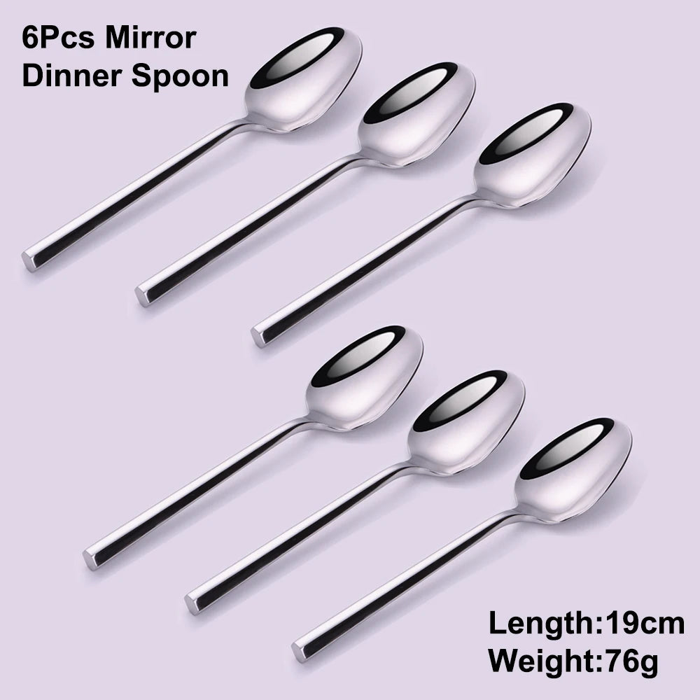 6/16/20Pcs Stainless Steel 304 Cutlery Set Mirror Sliver Tableware Western Hexagonal Handle Dinner Set Matte Knife Fork Spoon