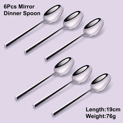 6/16/20Pcs Stainless Steel 304 Cutlery Set Mirror Sliver Tableware Western Hexagonal Handle Dinner Set Matte Knife Fork Spoon