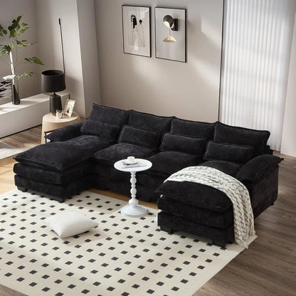Modern U Shape Sectional Sofa Cloud Couch, 110" Upholstery Chenille Fabric Modular Couch, Comfy 4 Seat Sleeper Sofa With Double