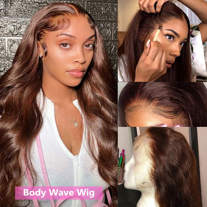 Chocolate Brown 13x4 Lace Front Wig Brazilian Pre Plucked 13x6 HD Lace Frontal Wigs Dark Brown Body Wave Human Hair Closure Wigs