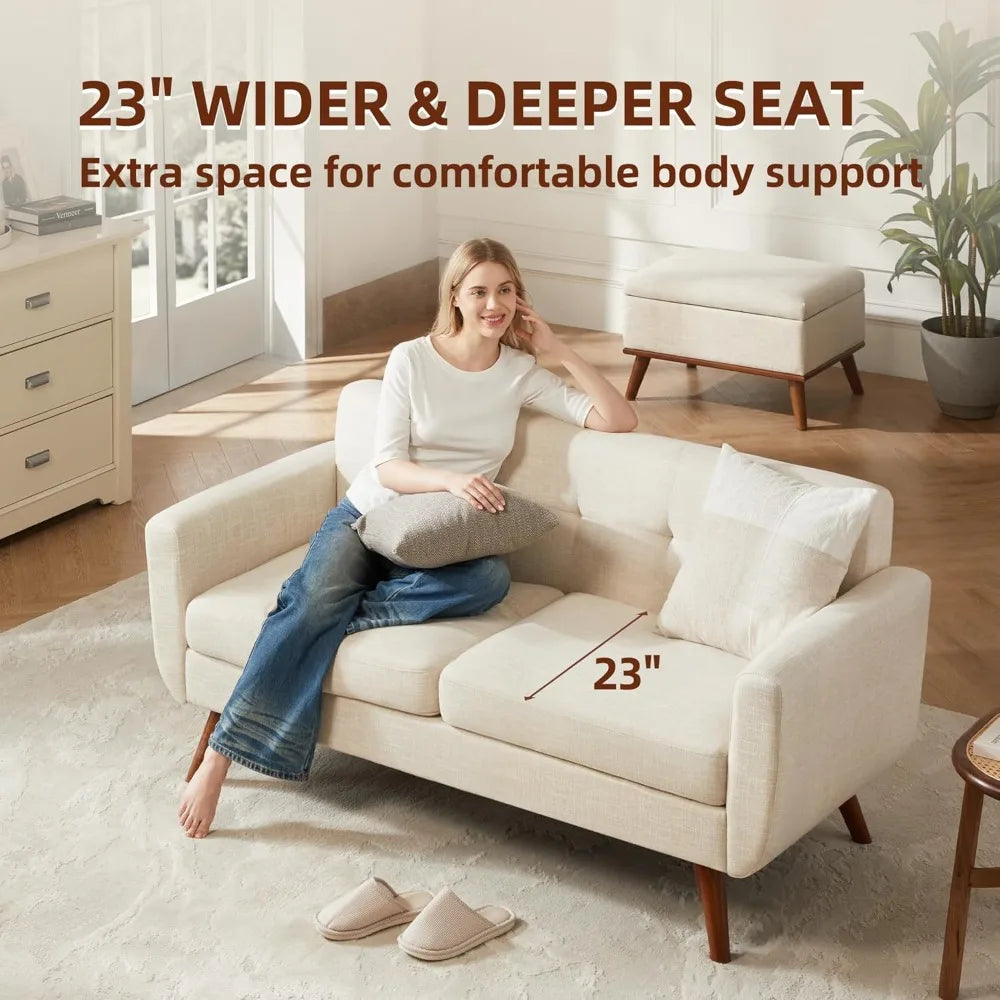 65" W Loveseat Sofa, Mid Century Modern Decor Love Seat Couches for Living Room, Button Tufted Upholstered Small Couch