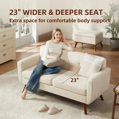 65" W Loveseat Sofa, Mid Century Modern Decor Love Seat Couches for Living Room, Button Tufted Upholstered Small Couch