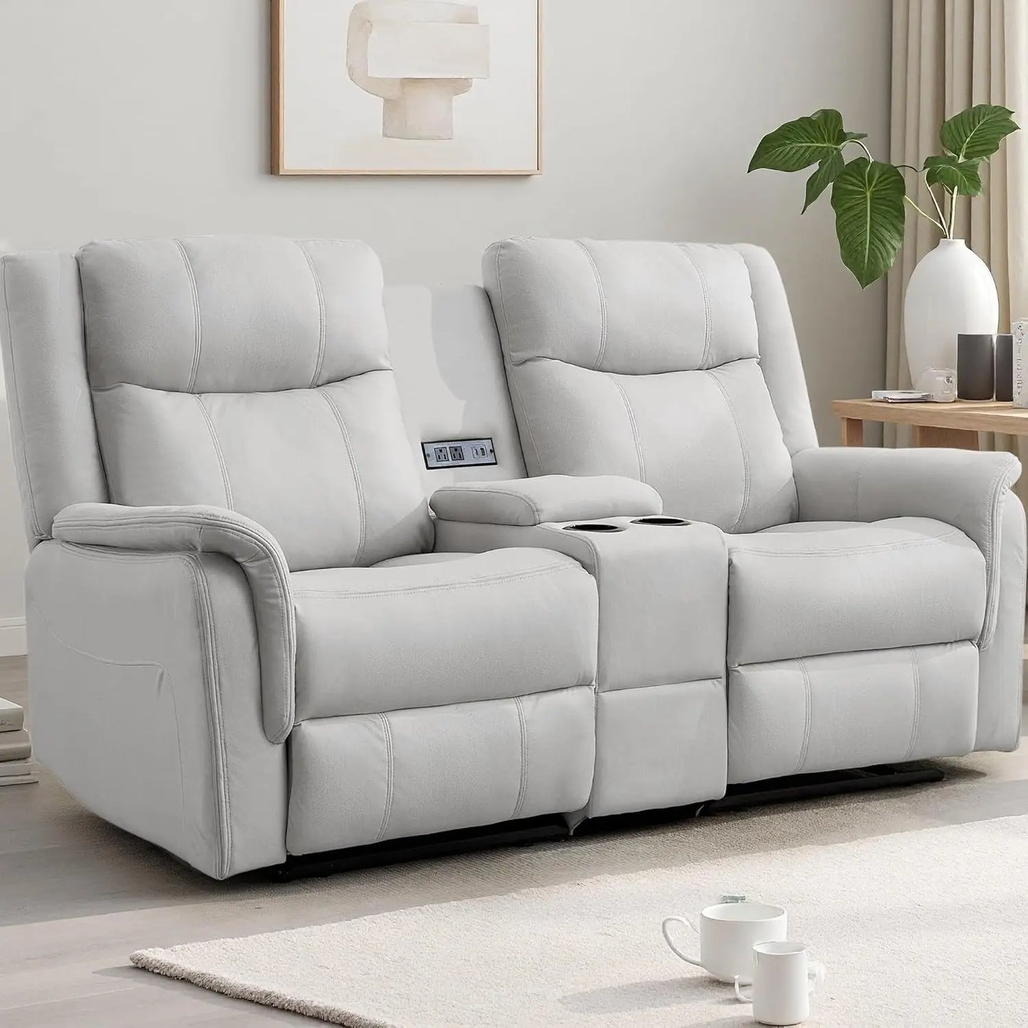 Loveseat Recliner Sofa, Reclining Loveseat Couch, Reclining Couch with Console, USB Port, US Outlets, and Cup, Customized