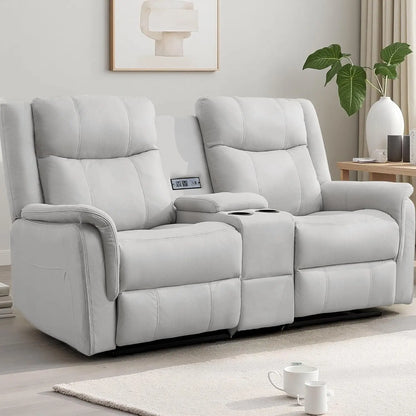 Loveseat Recliner Sofa, Reclining Loveseat Couch, Reclining Couch with Console, USB Port, US Outlets, and Cup, Customized