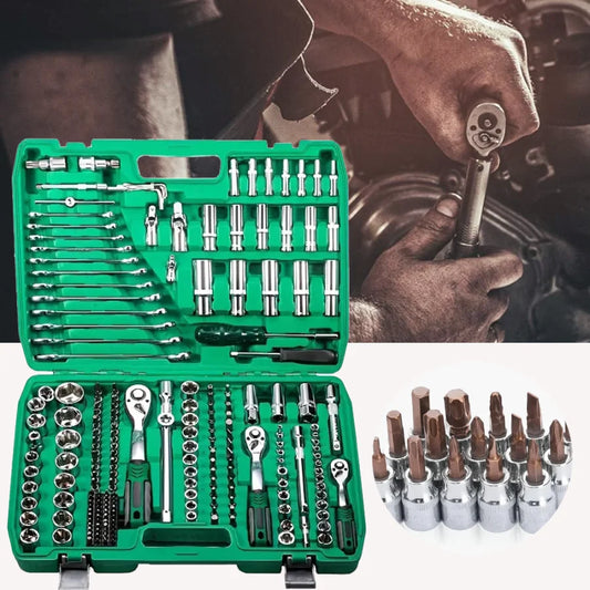 216pcs green Multifunctional Car Repair Tool Set with Plastic Storage Box