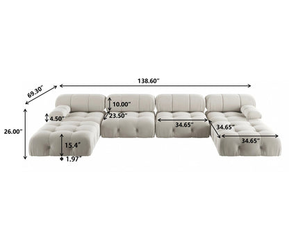Modern Sectional Sofas Living Room U-Shaped Minimalist Velvet Fabric Large Sofa Couches Luxury 6-Seat Couch with Chaise Ottomans