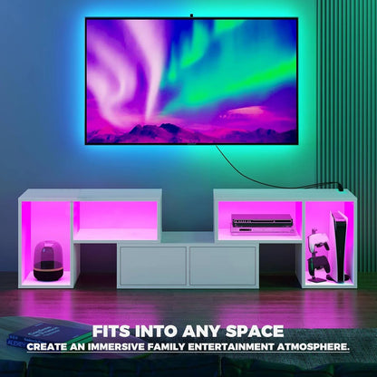 Board TV Cabinet Stand Panel Set with LED Light Drawer Durable High Quality Easy Using Brand New Living Room Home Furniture