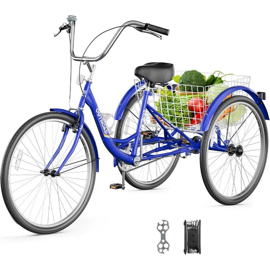 24 26 Inch 1 7Speed Adult Tricycle with Basket 3 Wheel Adult Tricycle Cruise Bike for Women Men Seniors