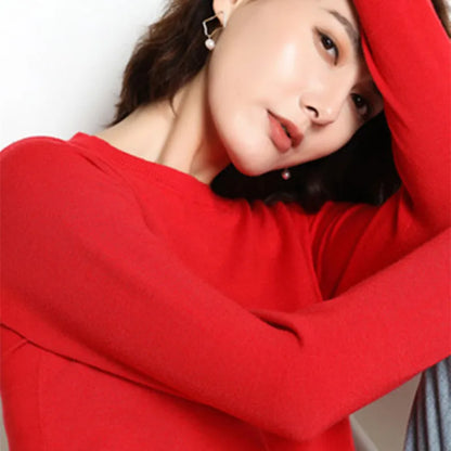 Autumn And Winter Cashmere Sweater Women's Crew Neck Pullover Casual Knitted Top Women's Short Undercoat Fashion 18 Colors