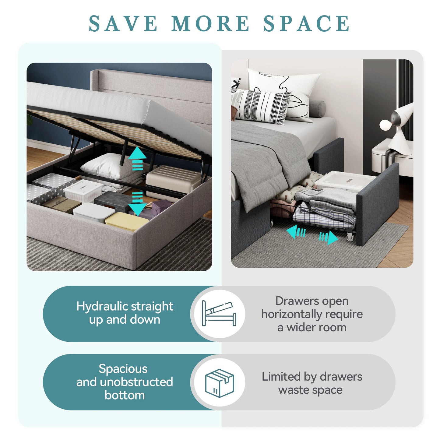 HOOMIC Lift Up Storage Platform Bed Frame with Wingback Headboard/Heavy Duty Hydraulic Bed/Large Underneath Storage, Noise Free