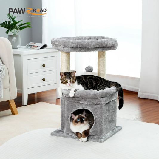 Cat Tree Cat Tower with Cozy Condo, Wide Top Perch,Natural Sisal Posts, Soft Plush,Playful Pom-Pom Suitable for 1-2 Indoor Cats