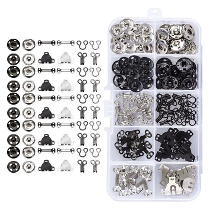 100Pair/Box 3 Styles Sewing Hook and Eye Snap Buttons Clothing Button Sewing DIY Tool Closure Clothing Fixing Tool