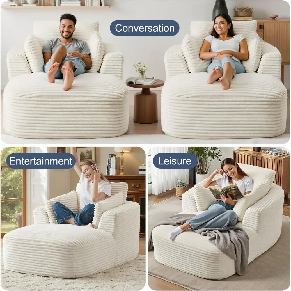 65" Boneless Couch Corduroy Living Room Chairs Luxurious Reading Chair Deep Seat Sleeper Chair Oversized Chaise Lounge Chair