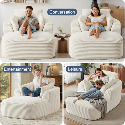 65" Boneless Couch Corduroy Living Room Chairs Luxurious Reading Chair Deep Seat Sleeper Chair Oversized Chaise Lounge Chair