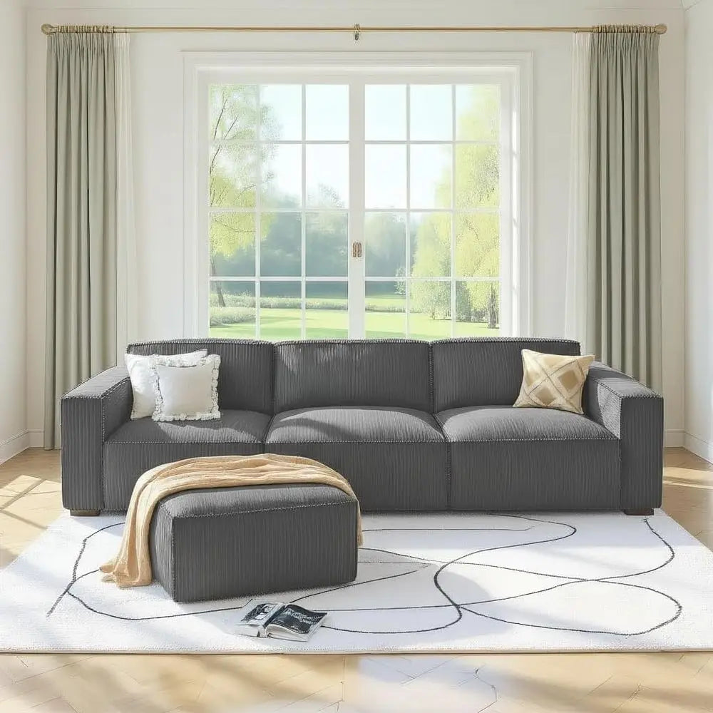 110" Cloud Sectional Couch with L-Shape Chaise&Movable Ottoman,Modern Modular Sofa with Deep Seat, Boneless Sofa-Customized