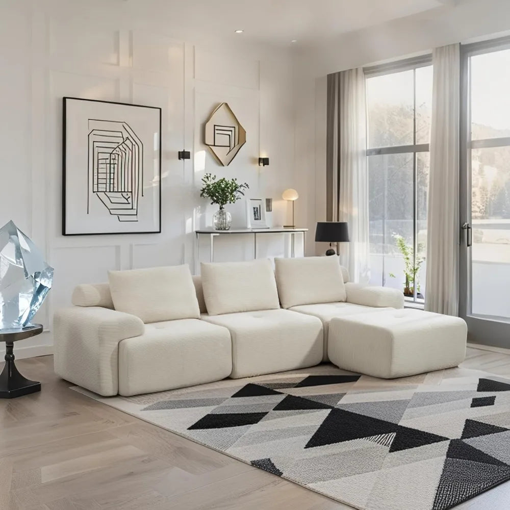 Fefances L-Shaped Sectional Couches for Living Room with Memory Foam & Steel Frame - No Assembly Convertible Sofa Bed, Modular