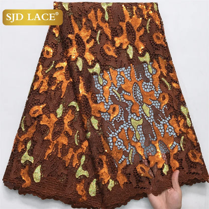 SJD LACE Nigerian Sequins Water Soluble Lace Fabrics 2025 High Quality African 5Yards Guipure Cord Lace for Women Dress Sew 4046