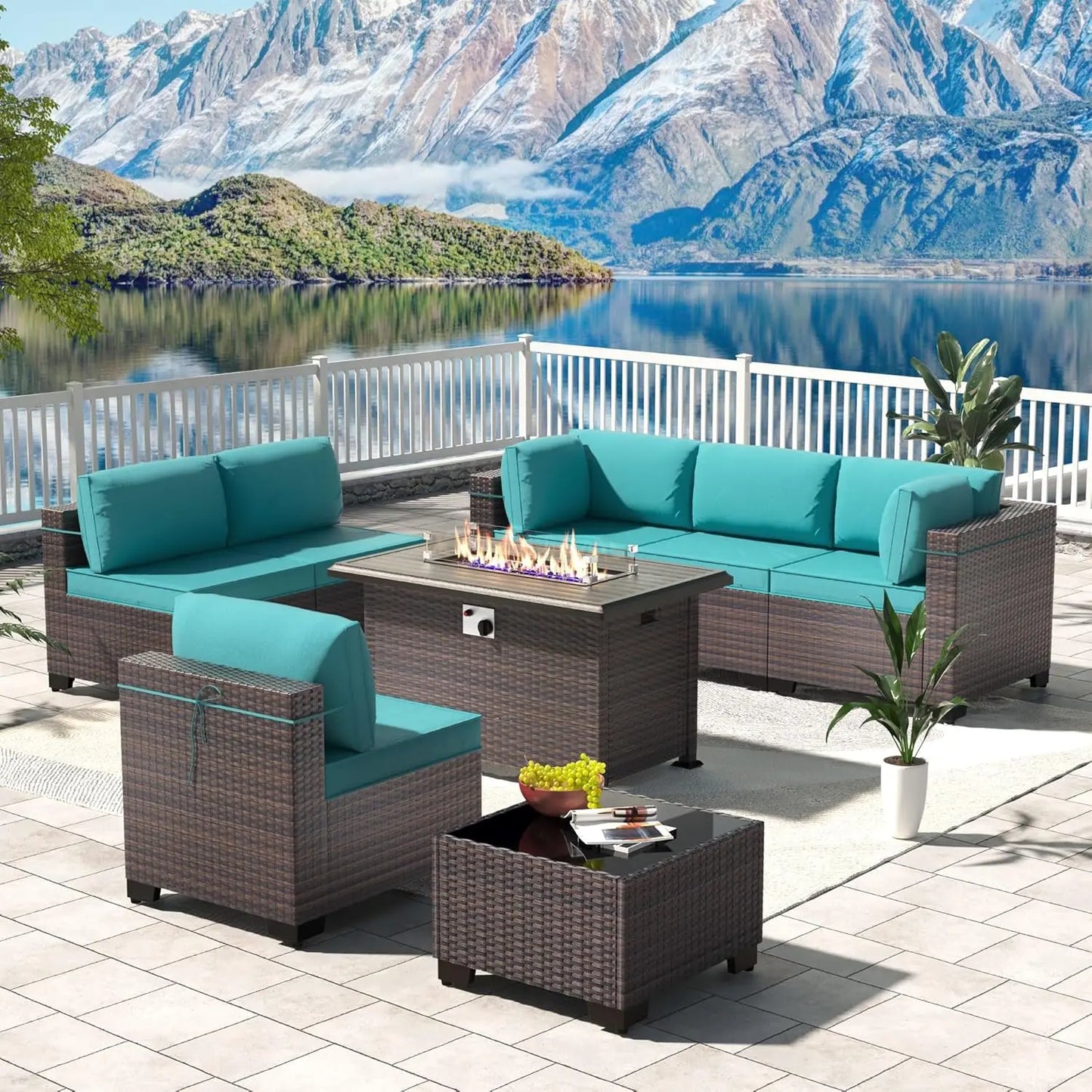 12 Pieces Outdoor Patio PE Rattan Sectional Sofa Set with Cushions & Tempered Glass Coffee Table for Garden Porch, Customized