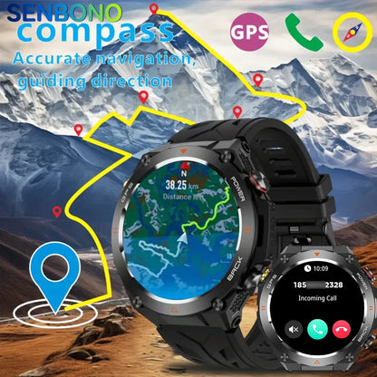 SENBONO New GPS Smart Watch 1.45” HD  Display Built-in GPS Bluetooth Phone Call 1ATM Waterpro Military Sports Smartwatch for Men