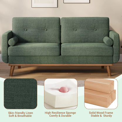 65" Mid Century Modern Couch Sofa Loveseat, Comfy Love Seat Couches for Living Room, 2 Seater Linen Upholstered Deep Seat Couch