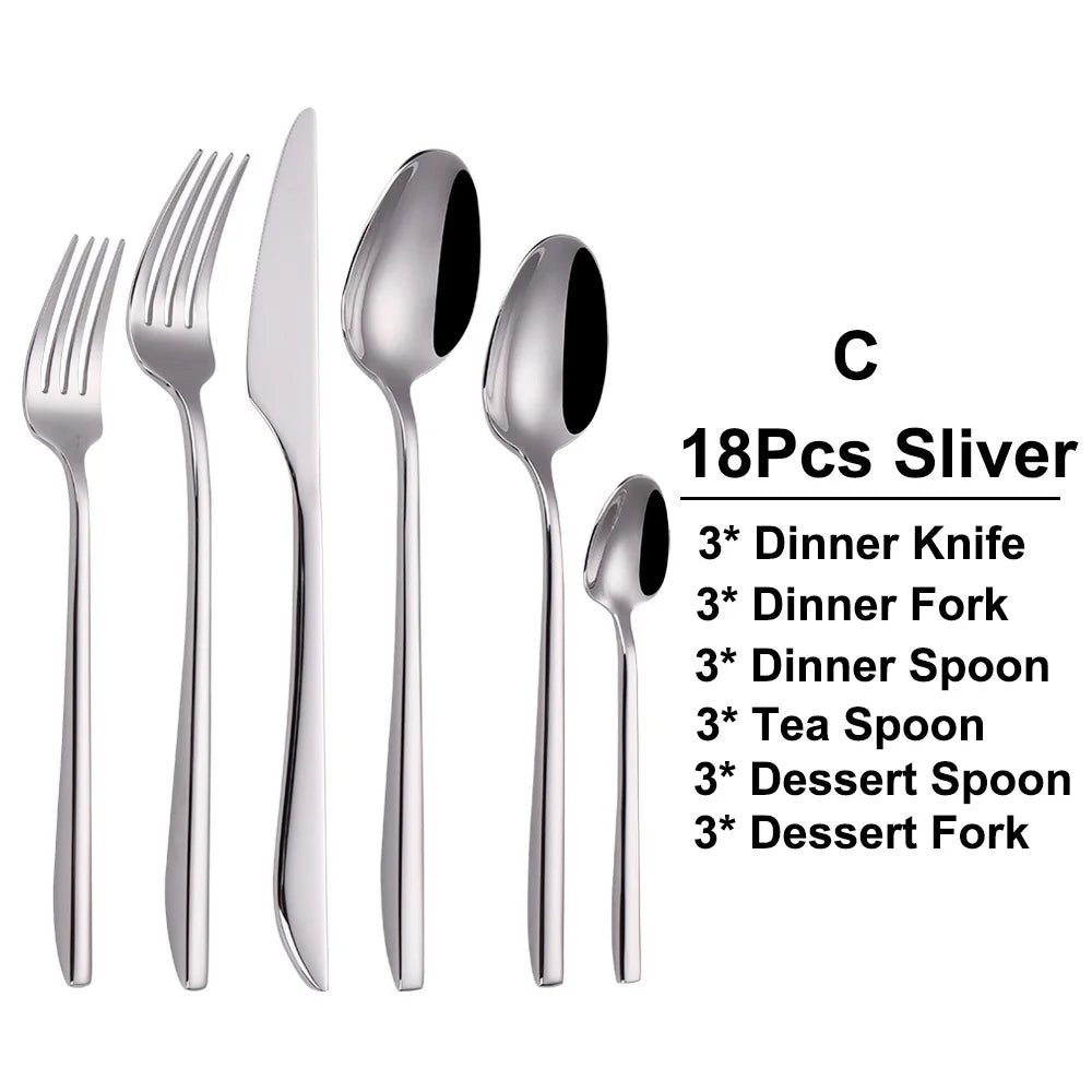6/12/15/18/21 Pieces Sliver Cutlery Set Stainless Steel 304 Tableware Western Dinner Set Mirror Elegant Knife Fork Spoon