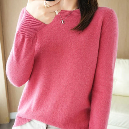 Autumn Winter Basic Knitted Pullover Women Solid Color Round Neck Sweater Woman All Match Long Sleeve Knitwear Bottoming Shirt
