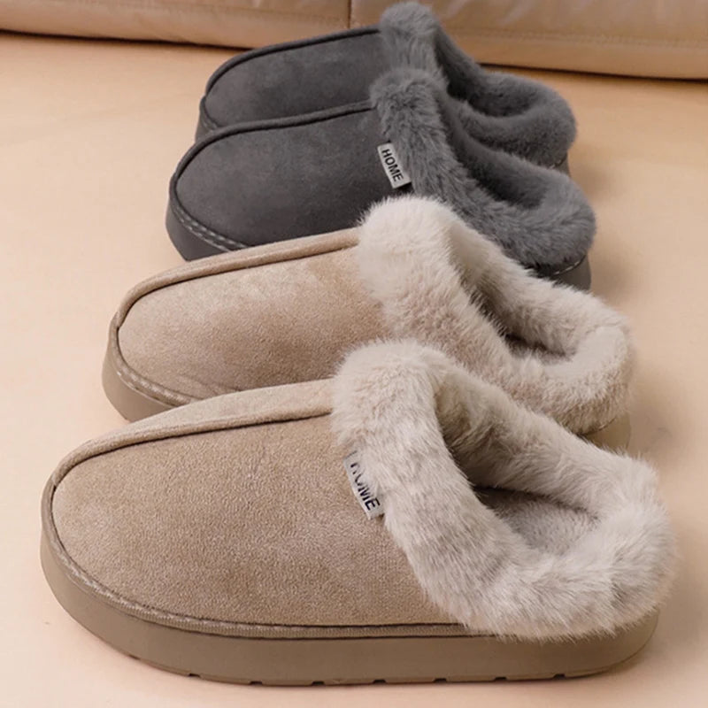 Winter Warm Plush Indoor Slippers for Women Men Non Slip Soft Sole Cotton Shoes Woman Cozy Thick Platform Fluffy House Slippers