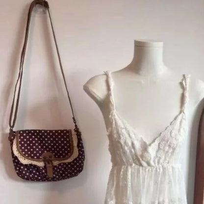 New Korean Polka Dot Niche Design Vintage Women's Single Shoulder Crossbody Bags Fashion Polka Dot Canvas Bag