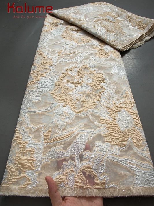 Latest Nigerian Laces Fabric 2025 Luxury 5 Yards African Jacquard Brocade Lace Fabric for Sewing Family Prom Dresses F4012