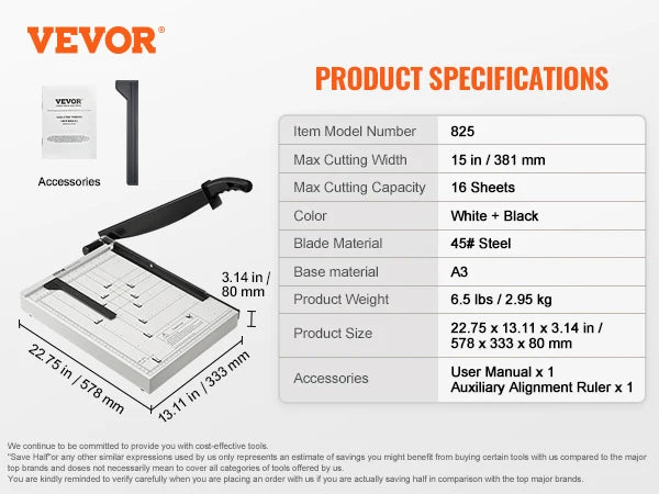 SucceBuy Paper Cutter Guillotine Trimmer 15"/18" Cut Length 16/20 Sheets Capacity Heavy Duty Paper Cutter for Home Office School