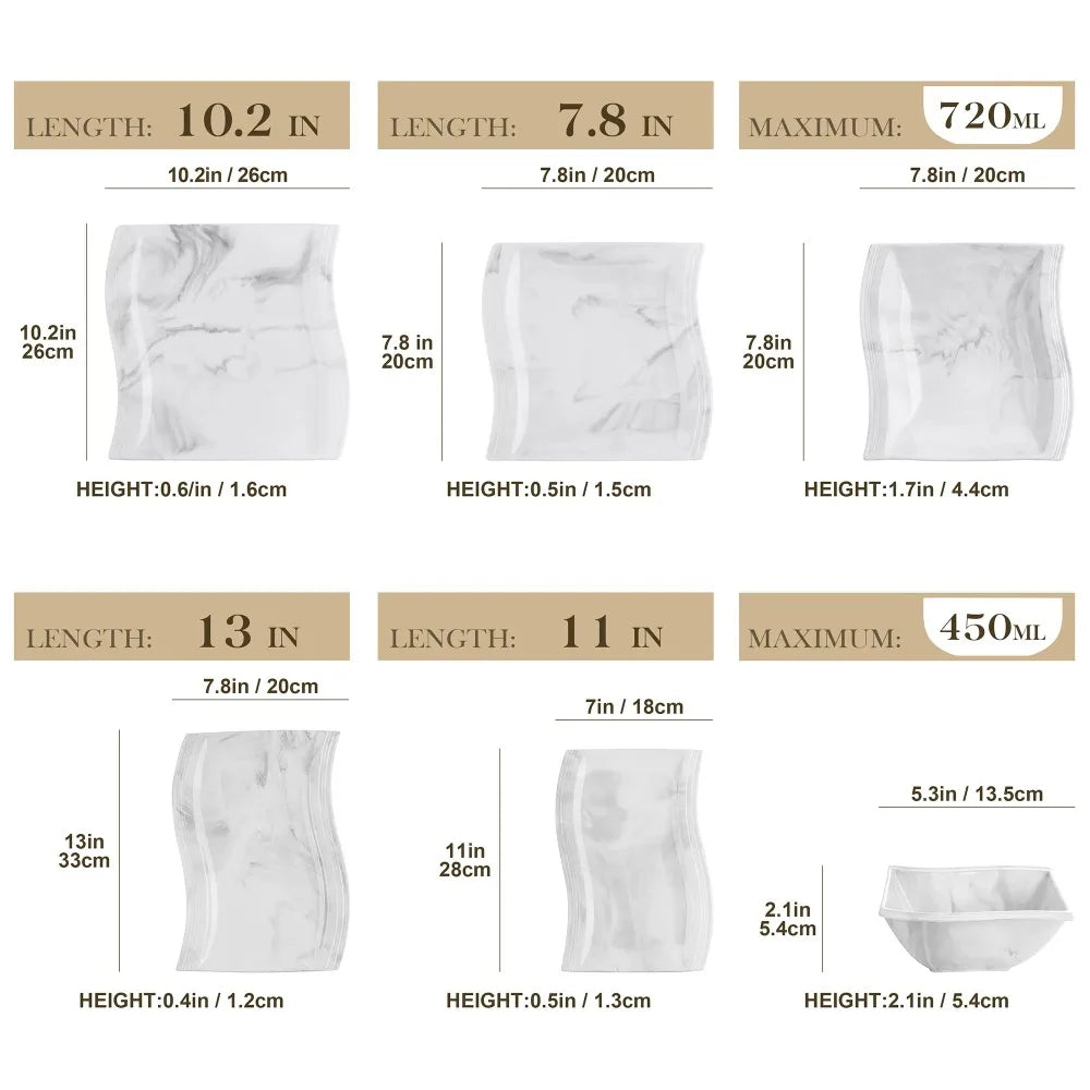 MALACASA FLORA 26-PIECE Nordic European Marble Gray Porcelain Tableware Set with 6PCS Bowl Dinner Plate Dessert Soup Plate
