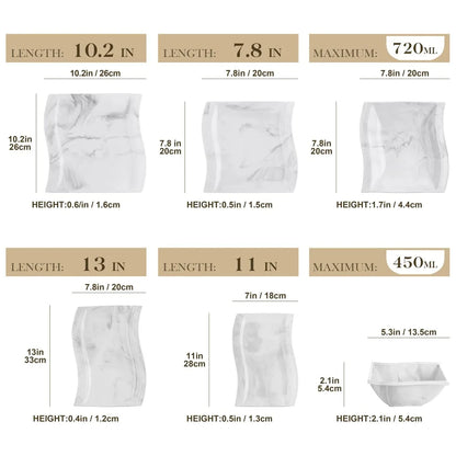 MALACASA FLORA 26-PIECE Nordic European Marble Gray Porcelain Tableware Set with 6PCS Bowl Dinner Plate Dessert Soup Plate