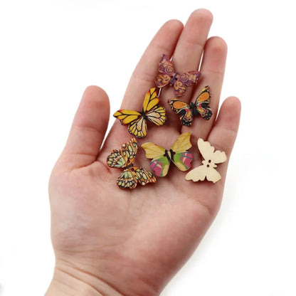 50PC 2 Holes 3 Size Colorful Butterfly Wooden Buttons Fit Sewing And Scrapbooking Sewing Buttons For Craft DIY Mixed