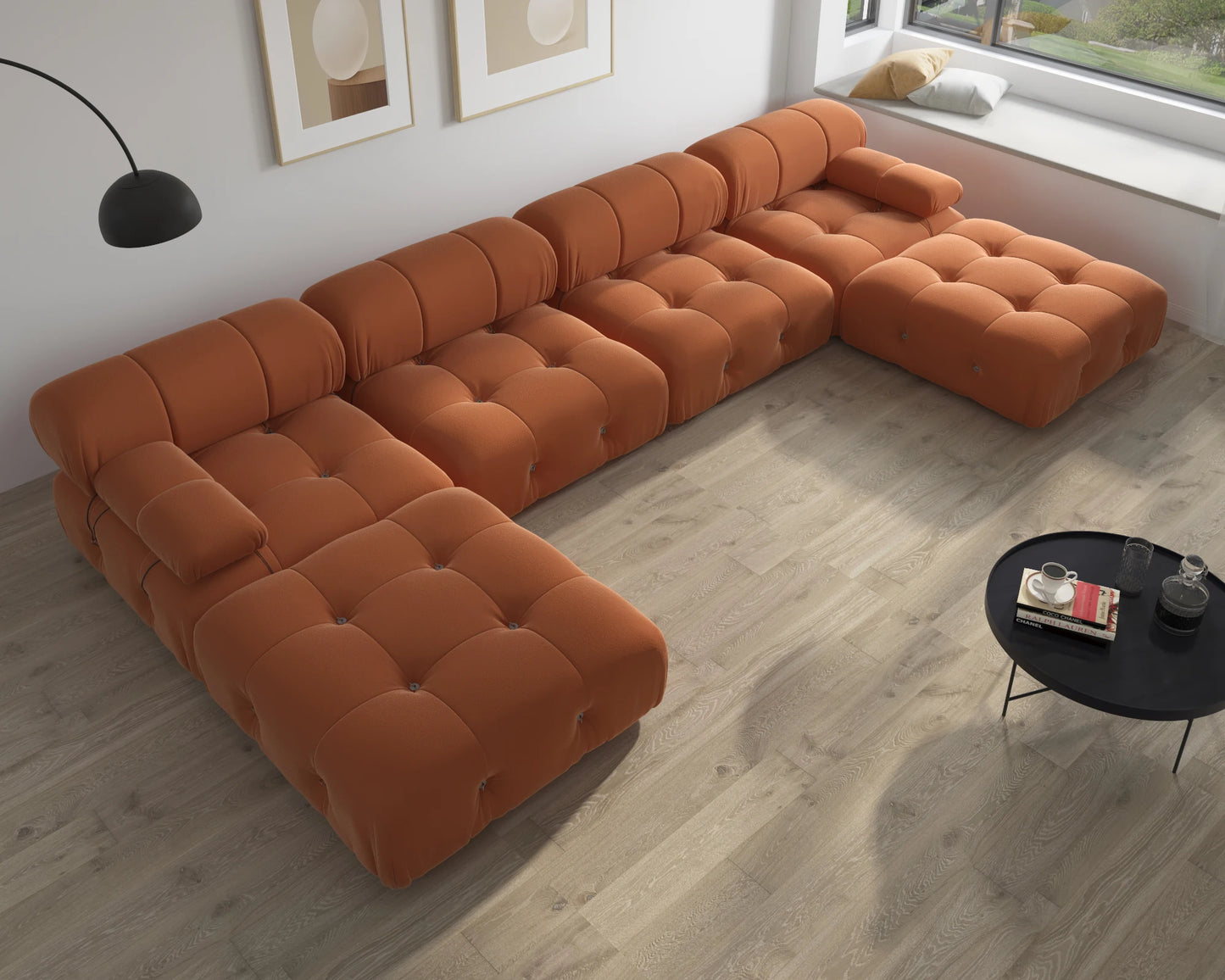 Modern Sectional Sofas Living Room U-Shaped Minimalist Velvet Fabric Large Sofa Couches Luxury 6-Seat Couch with Chaise Ottomans