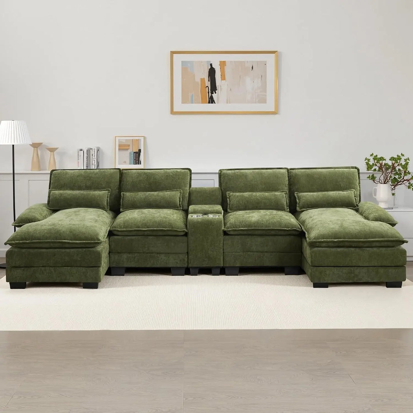 125" U Shaped Cloud Modular Sectional Couch for Living Room, Small Comfy Chenille Sofa with Double Chaise Lounge,, Customized
