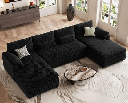 Large Modular Sectional Sofa with Deep Chaise, 104" Corduroy L Shaped Couch with 9" Soft Dual-Layer Seats Cushion Customized