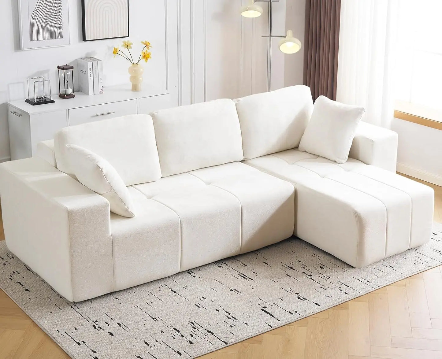 105" Cloud Modular Sectional Couch,Chenille Boneless Couches with Deep Seat,Upholstered L-Shape Sofa with Chaise