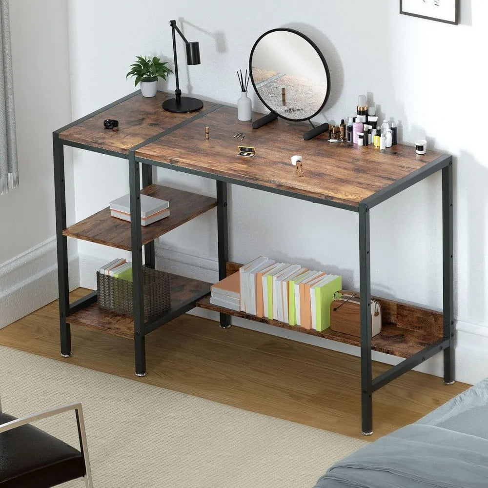 Gaming/Computer Desk - 47” Home Office Small Desk with Monitor Stand, Rustic Writing Desk for 2 Monitors, Adjustable Storage Spa