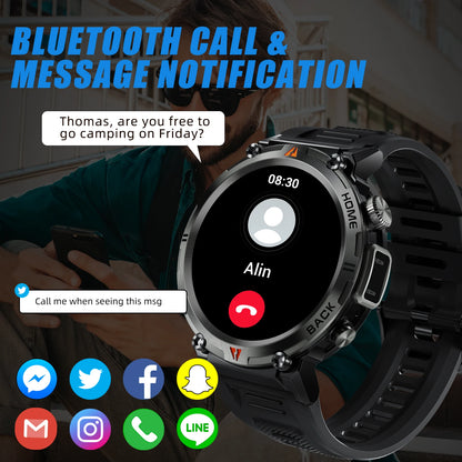 LaNikar KE3 Black Bluetooth Call Smart Watch Men Full Touch Screen Health Monitor With Flashlight Men SmartWatch For ios  Androi