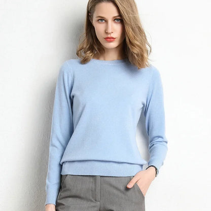 2023 Women Slim O-Neck Pullover Cashmere Wool Blending Sweater Autumn And Winter Long-Sleeved Knit Bottoming Shirt Large Size